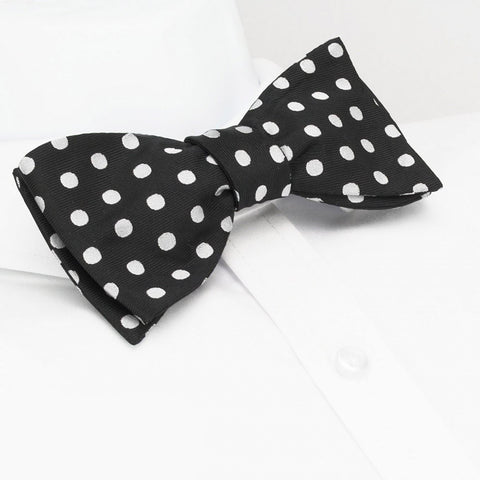 Self-Tie Large Black Polka Dot Silk Bow Tie