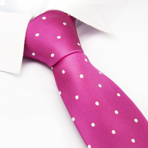 Fuchsia & White Polka Dot Woven Silk Tie