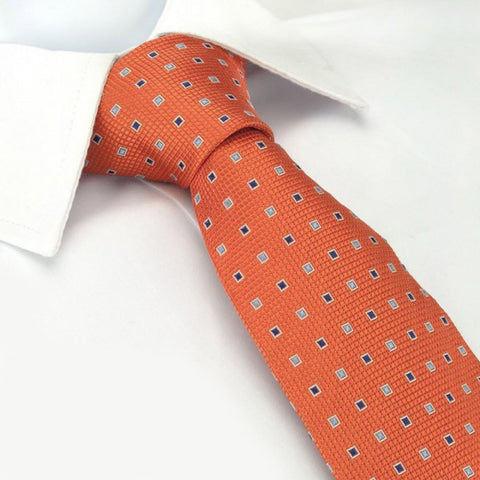 Orange Square Patterned Silk Tie