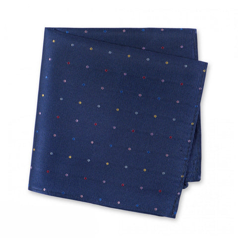 Navy Rainbow Spot Woven Silk Handkerchief