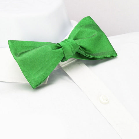 Self-Tie Plain Green Silk Bow Tie