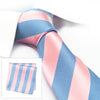 Pink & Blue Woven Striped Silk Tie & Handkerchief Set