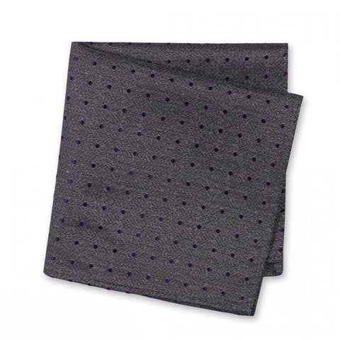 Grey & Purple Textured Spot Silk Handkerchief