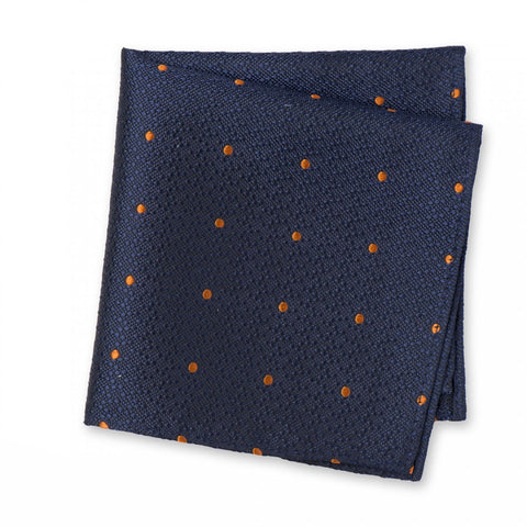 Navy & Orange Textured Spot Woven Silk Handkerchief