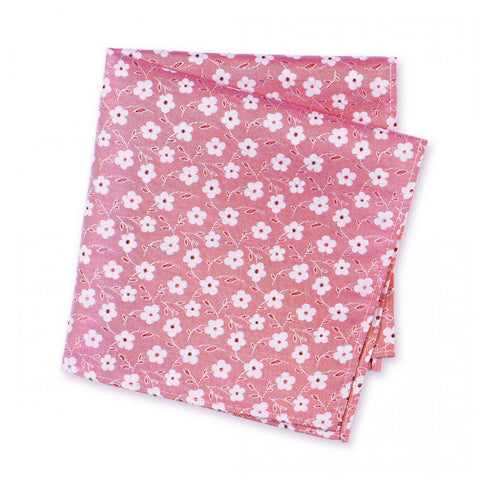 Pink & White Floral Luxury Woven Silk Handkerchief