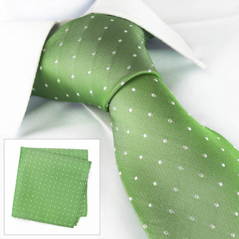 Mint Green Polka Dot Woven Silk Tie & Handkerchief Set