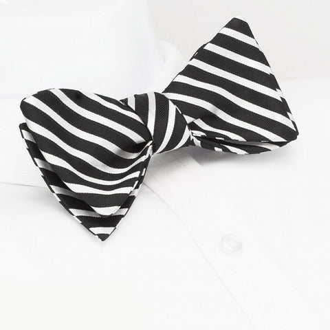Self-Tie Black & Silver Striped Silk Bow Tie