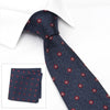 Navy & Red Textured Flower Spot Silk Tie & Handkerchief Set