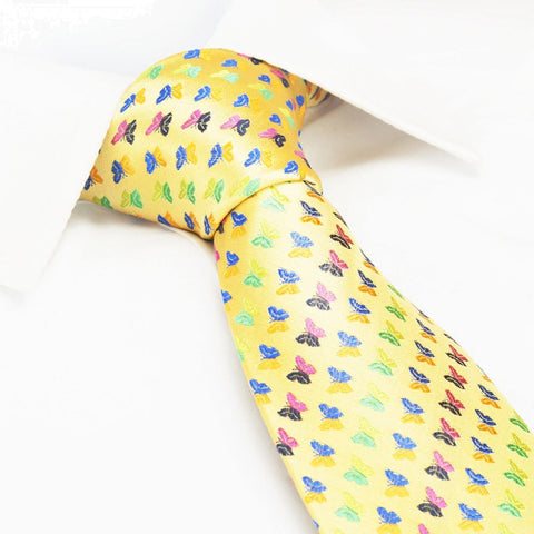 Yellow Multi Colour Butterfly Luxury Silk Tie