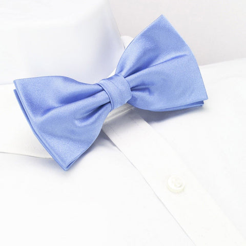 Pre-Tied Plain Light Blue Silk Bow Tie