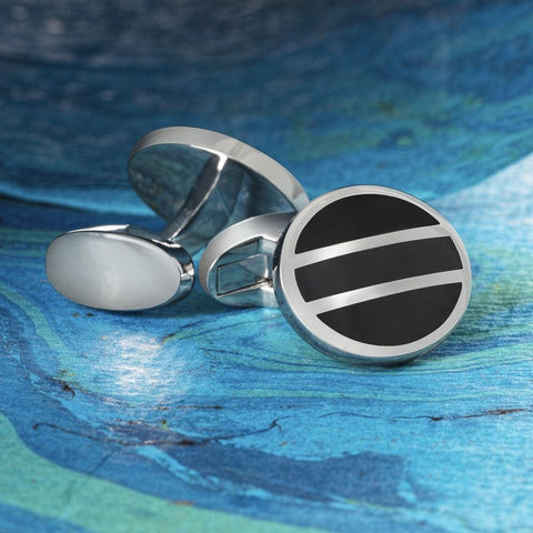 Black & Silver Oval Cufflinks