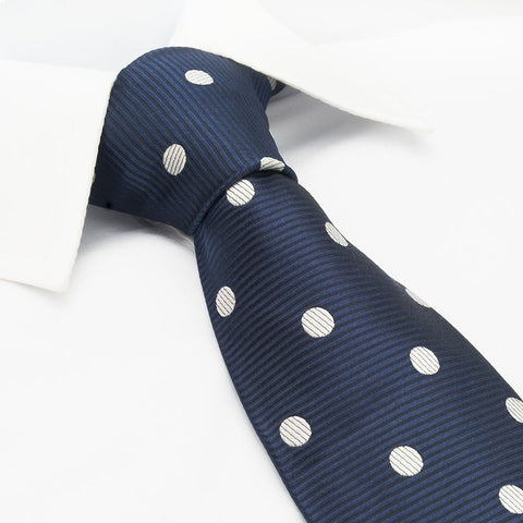 Navy Silk Tie With White Polka Dots