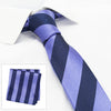 Lilac & Navy Woven Striped Slim Silk Tie & Handkerchief Set