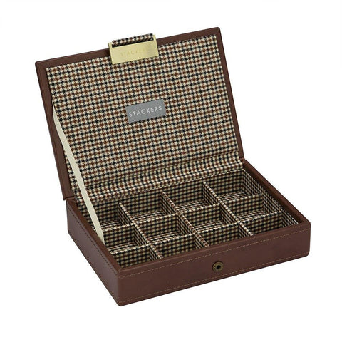 12 Cufflink Piece Lidded Stacker With Check Lining