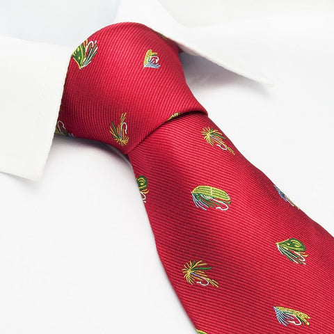 Red Fly Fishing Woven Silk Tie