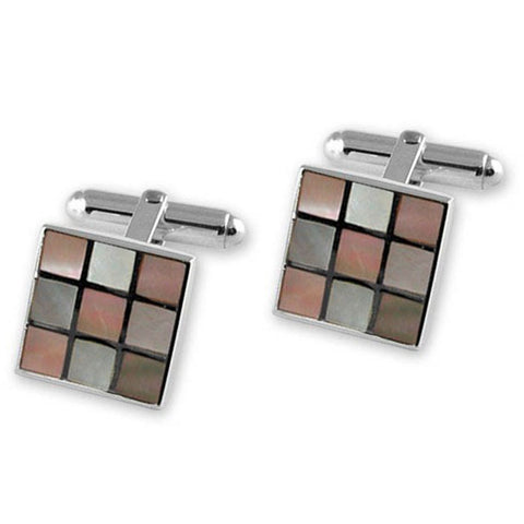 Sterling Silver Pink Shell Chequered Cufflinks