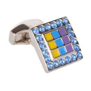 Enamel Painted With Blue Swarvoski Crystals Cufflinks