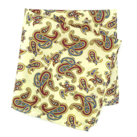 Pastel Yellow Silk Handkerchief with Large Paisley Design