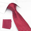 Red & White Textured Dash Silk Tie & Handkerchief Set