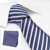 Navy & Pink Striped Woven Silk Tie & Handkerchief Set