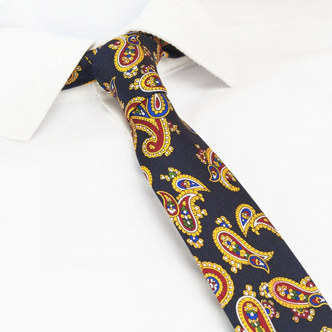 Navy Large Paisley Slim Silk Tie