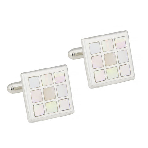 Sterling Silver Mother of Pearl Chequered Cufflinks