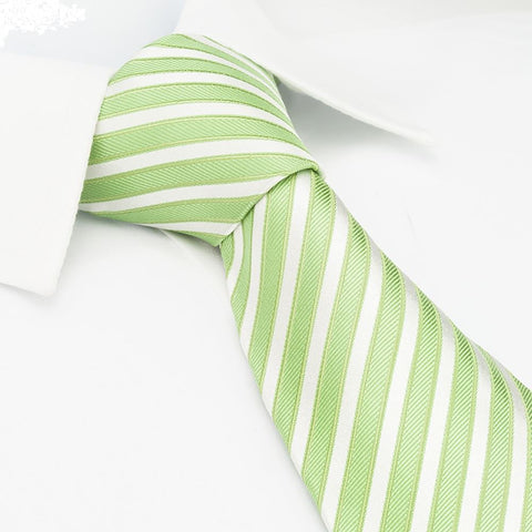 Green & White Striped Woven Silk Tie