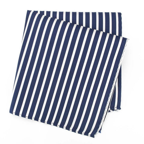 Navy and White Striped Woven Silk Handkerchief