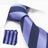 Lilac & Navy Woven Striped Silk Tie & Handkerchief Set