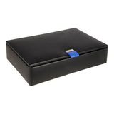 Black Leather 15 Piece Cufflink Box with Blue Lining