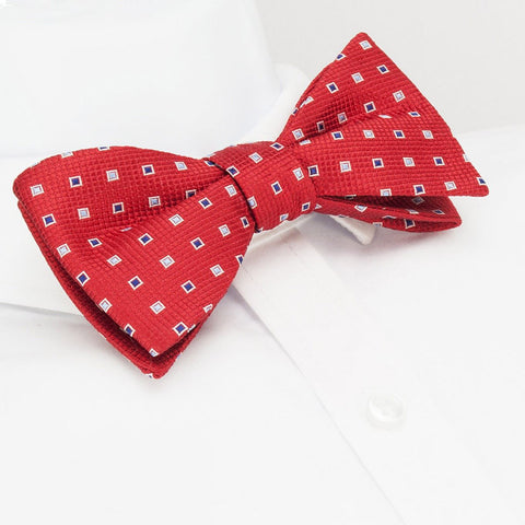 Self-Tie Red Square Pattern Silk Bow Tie