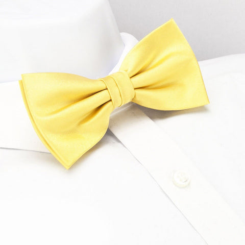 Pre-Tied Plain Lemon Yellow Silk Bow Tie