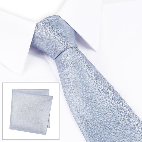 Pastel Blue Textured Woven Silk Tie & Handkerchief Set
